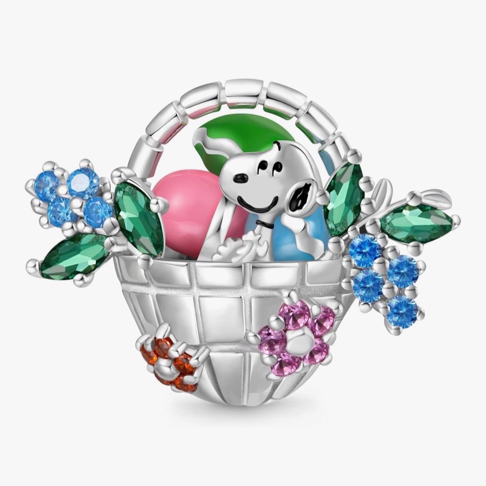 Peanuts Snoopy Easter Basket Charm Silver Crystals Rhinestones 30$